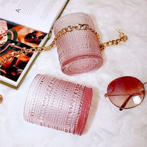 (2) Pink Old Fashion Glass set